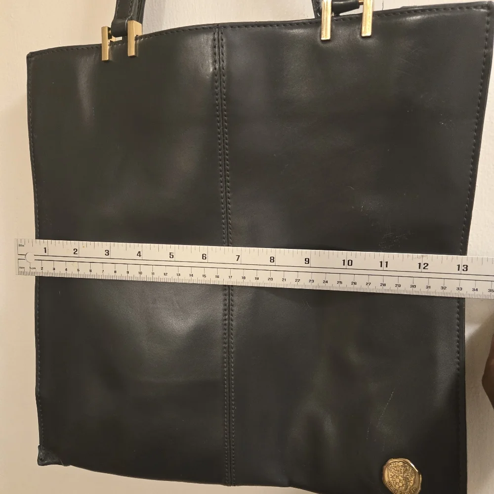 Black Leather Tote Bag with Gold Accent - Picture 10 of 13